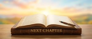 Next chapter - an open book with a blank page waiting to be written